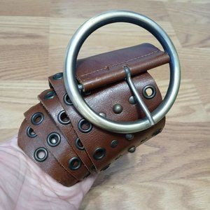 Vintage leather belt with metal inserts
